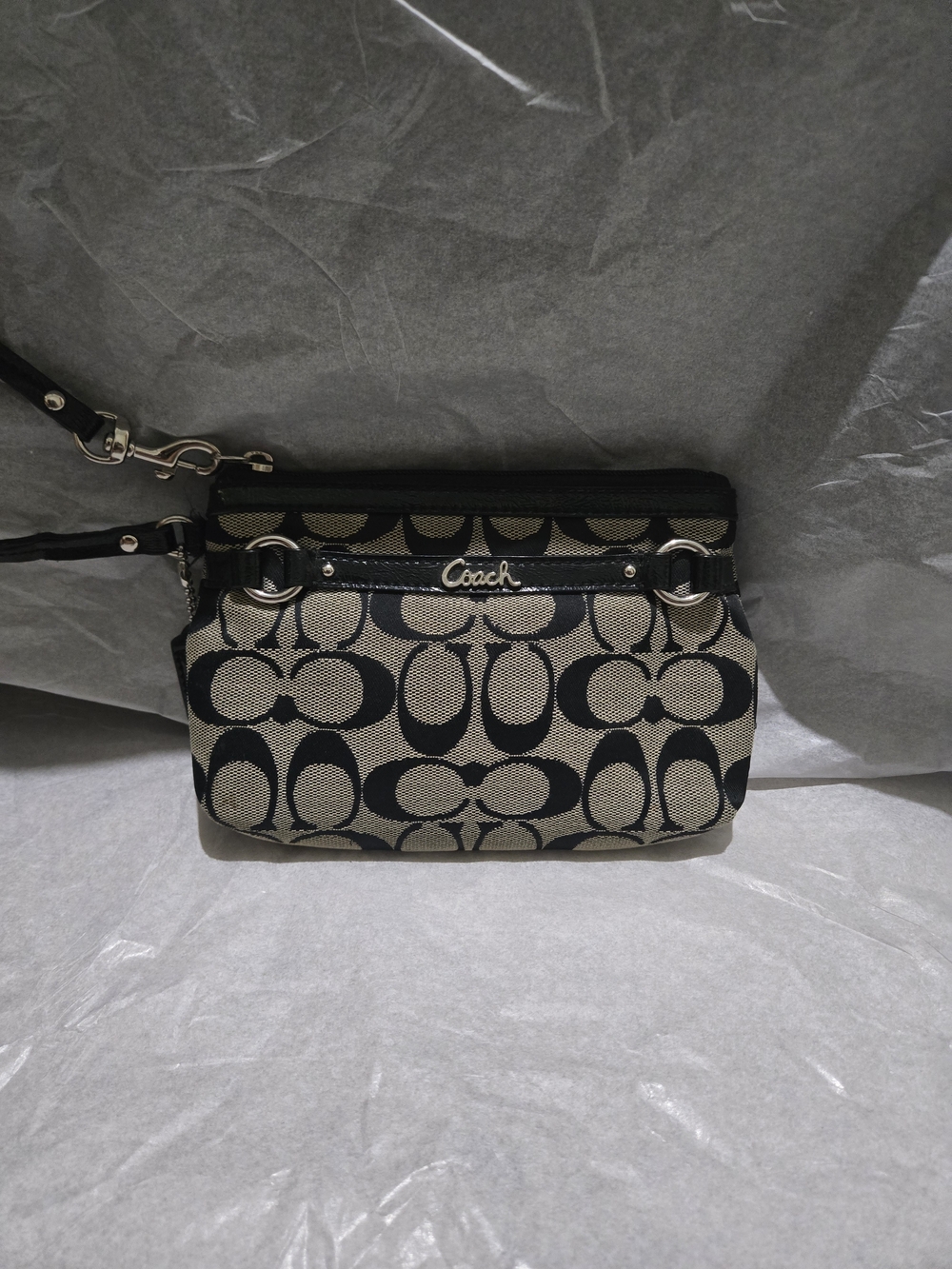 Coach Khaki and Black Signature Canvas Crossbody Pouch